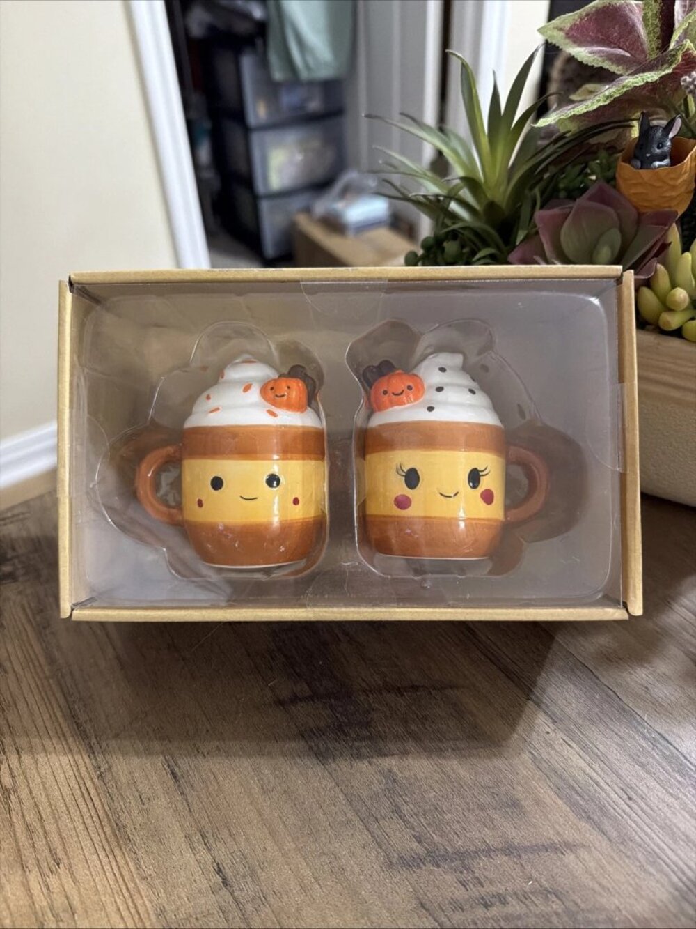 Pumpkin Spice Latte-Themed Ceramic Salt & Pepper Shakers - NIB